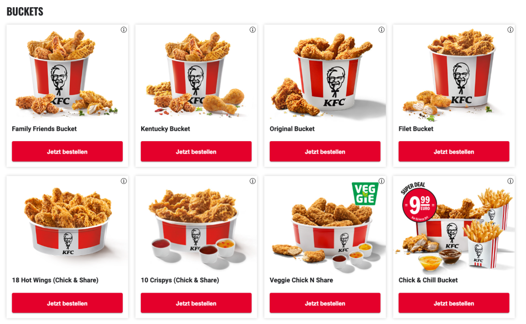 KFC Menü – Buckets
